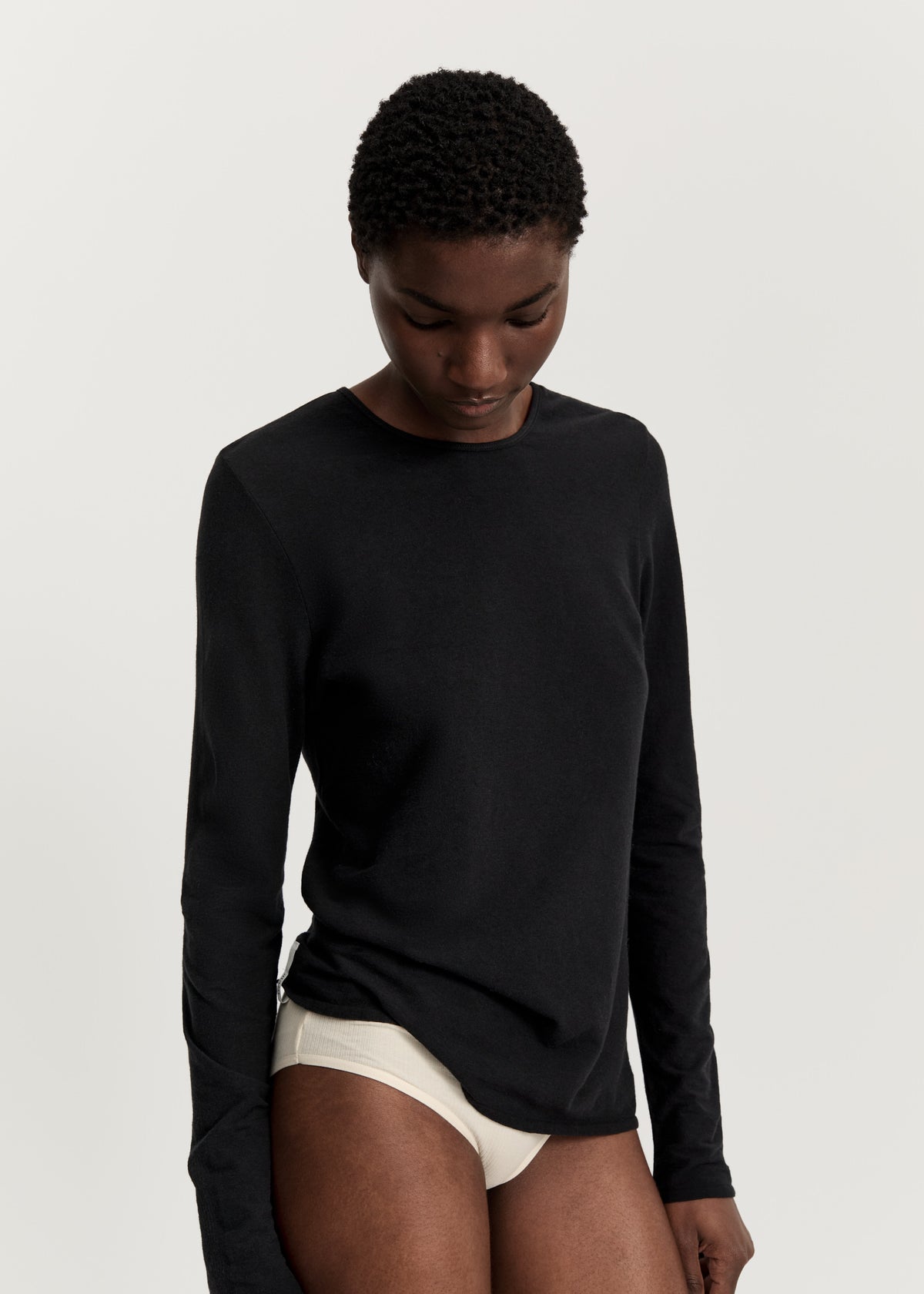 Gentle long sleeve – cotton cashmere blend | Black Blouse aiayu