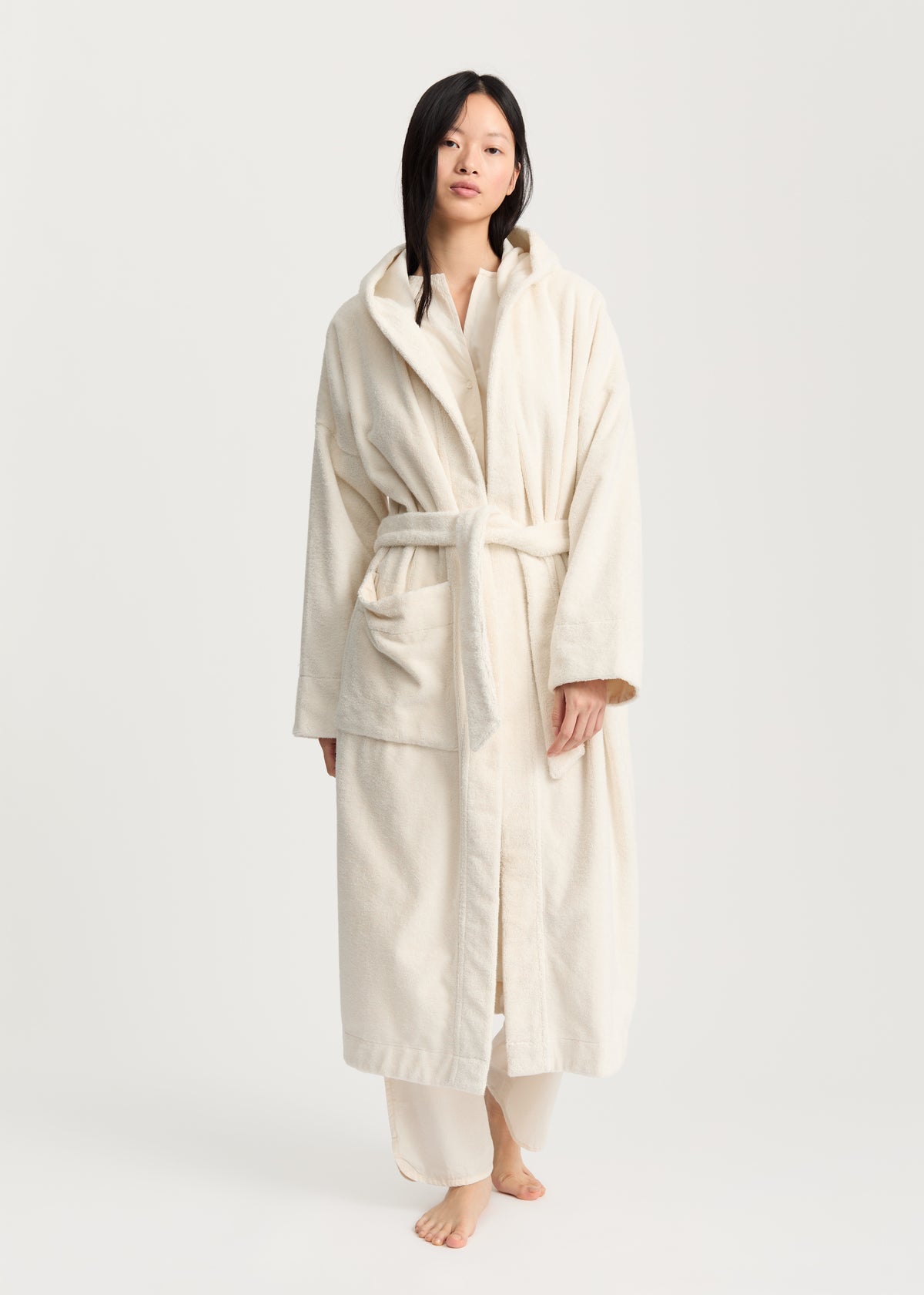 Hooded bathrobe terry | Pure ecru Bathrobe aiayu