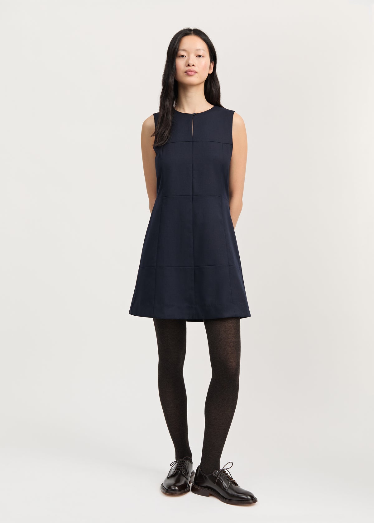 Martha mini dress fine wool | Black navy Dress aiayu