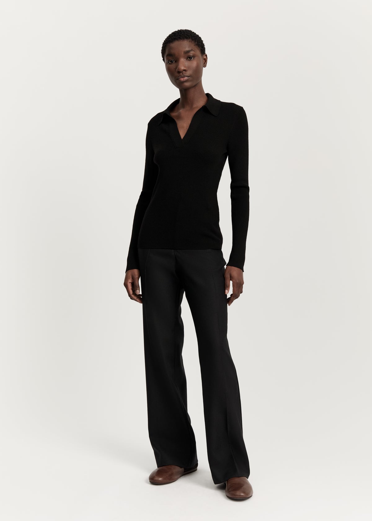 Noa polo blouse - merino wool | Black Blouse aiayu