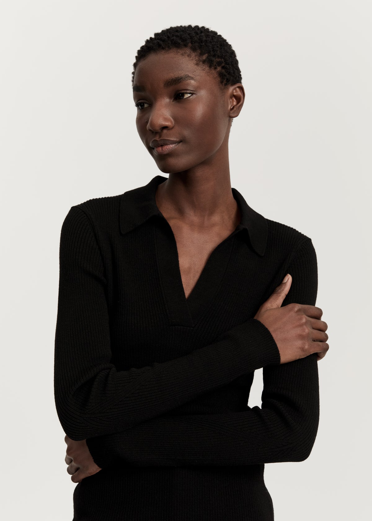 Noa polo blouse - merino wool | Black Blouse aiayu