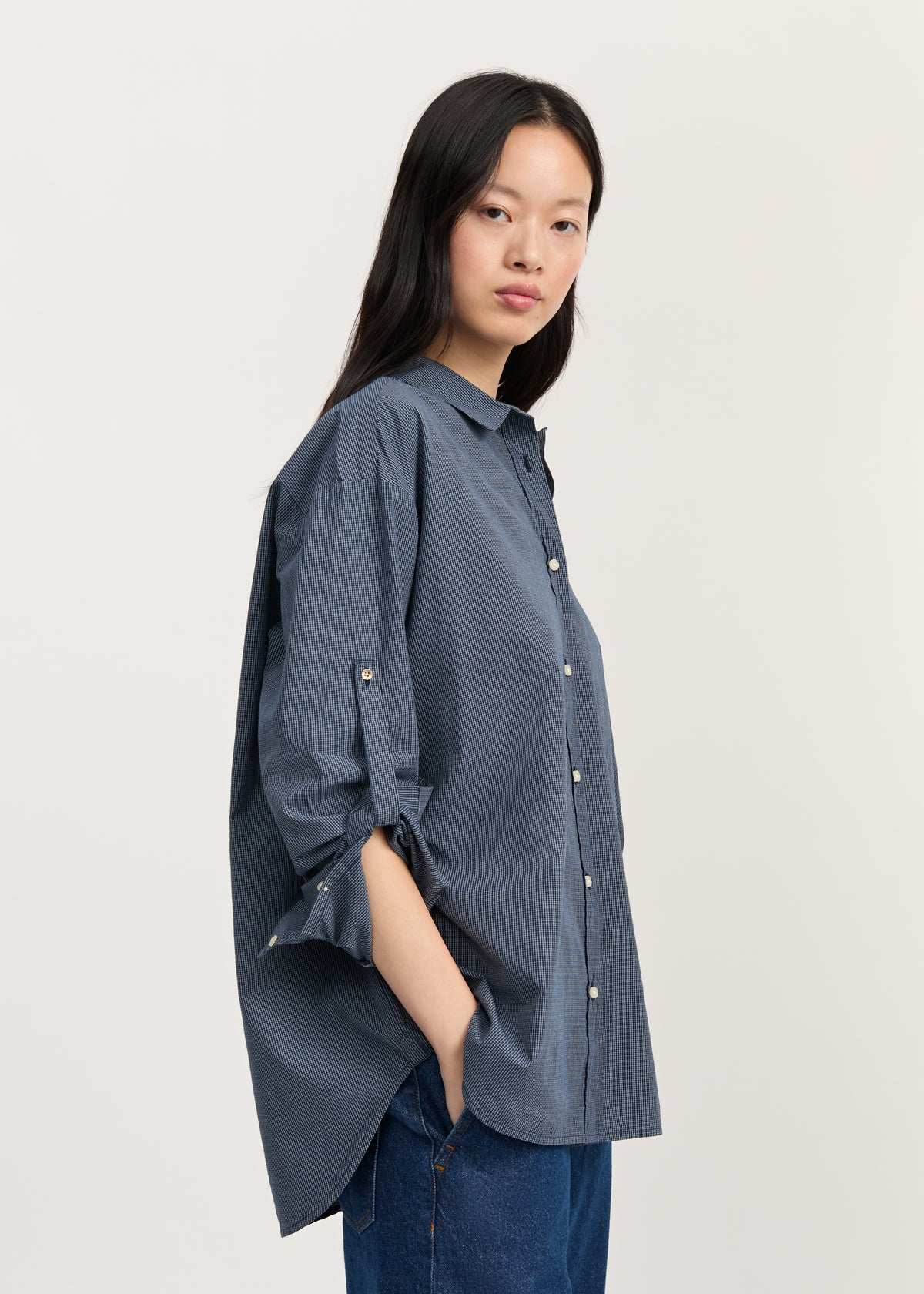 Shirt check | Navy check Shirt Woven aiayu