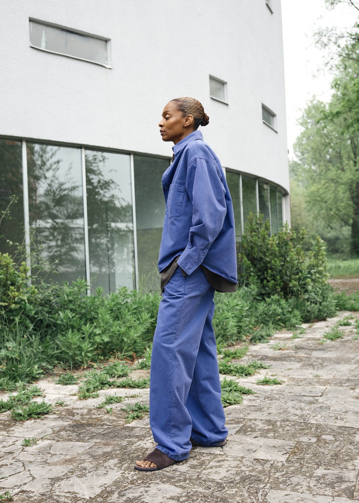 Carlo midwaist wide cotton | Washed french blue Pants aiayu