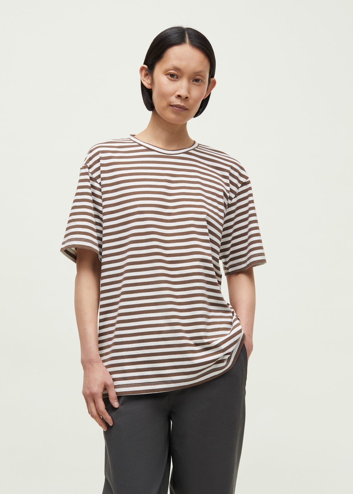Classic circular tee striped | Mix coffee T-shirt aiayu