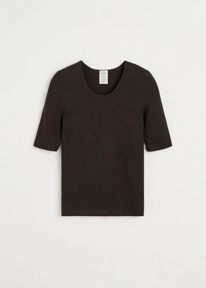 Gentle tee – cotton cashmere blend | Dark brown Blouse aiayu