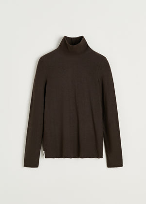 Gentle turtleneck – cotton cashmere blend | Dark brown Blouse aiayu