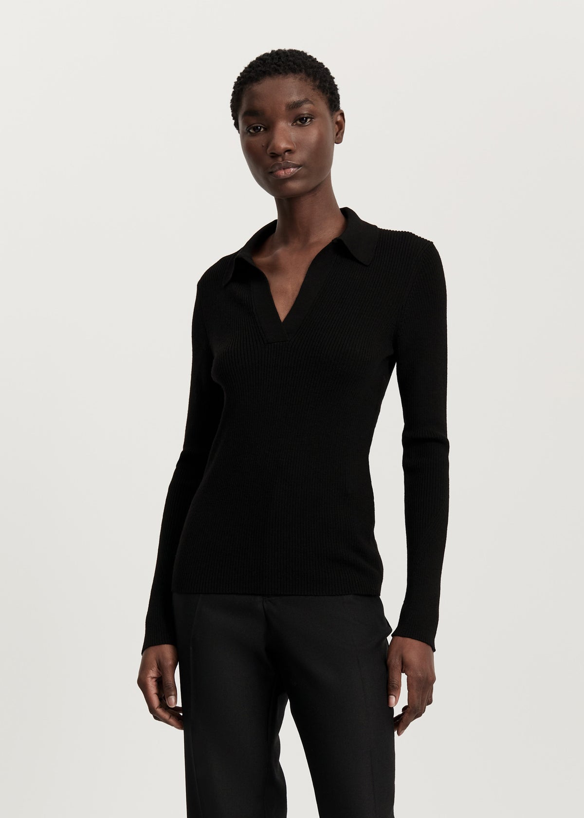 Noa polo blouse - merino wool | Black Blouse aiayu
